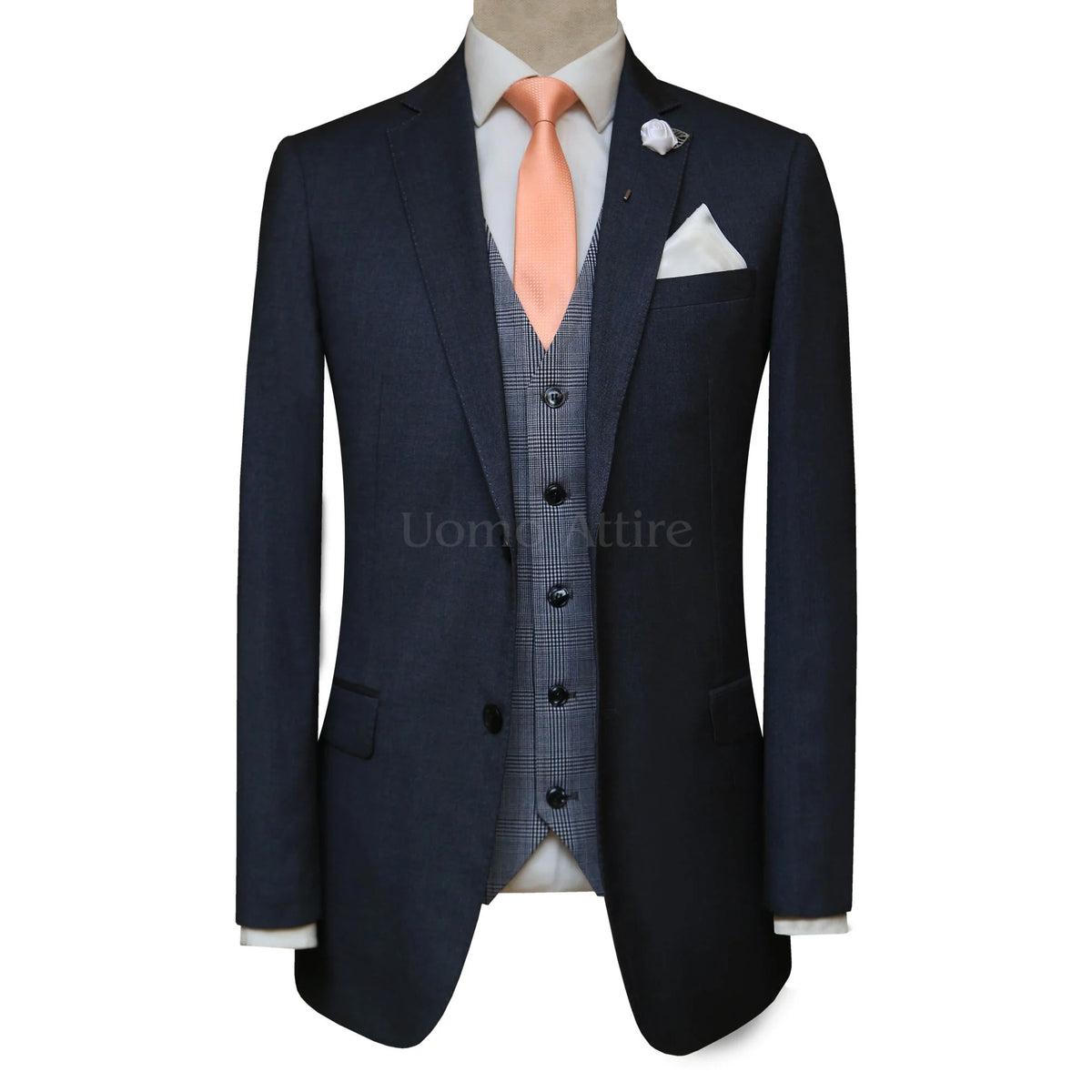 Men's Black 3 Piece Suit with Pick Stitch Lapel